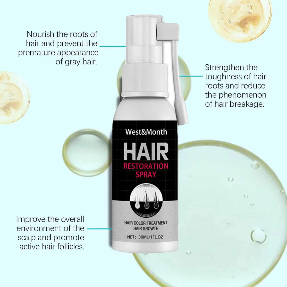 Gray White Hair Treatment Serum Cover White Hair To Black Natural Color Repair Spray Anti Loss Hair Restore Healthy Hairs Care
