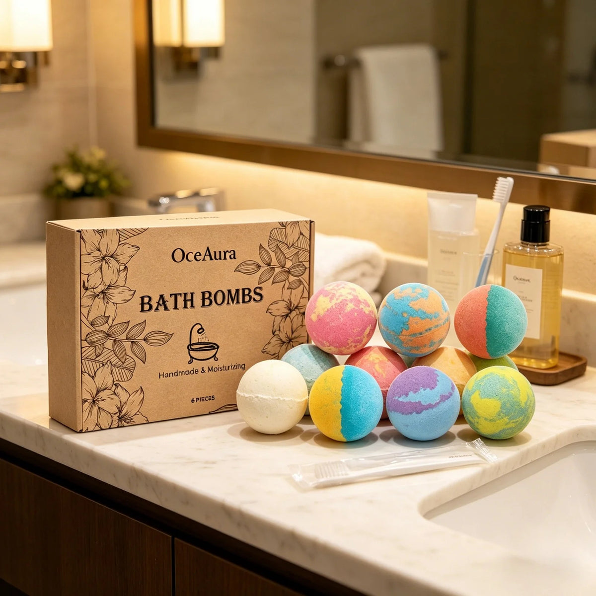 OceAura Bath Bombs Set Lily Rose Rosemary Bubble Skin Exfoliation Improve Dryness Handmade Gift Relaxing Spa Bath Salt Balls