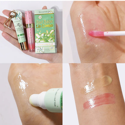 Strawberry Scent Lip Gloss Duo Combo with Keychain Long Lasting Nourish Plumper Lip Cosmetics Christmas Gift