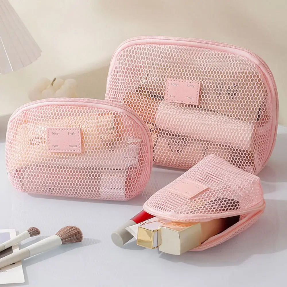 Casual Nylon Cosmetic Bag With Zipper Hand-held Mesh Makeup Bags Multipurpose Mesh Storage Pouch Women