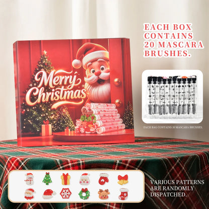 20Pcs Christmas Lash Spoolies Santa Snowflake Mascara Wands Eyelash Brush Eyebrow Comb Makeup Tools with Luxury Holiday Gift Box