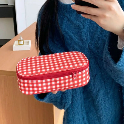 High Quality Red Grid Makeup Bag Multi-size Portable Toiletry Bag Cosmetic Pouch Women Cosmetic Bags & Cases