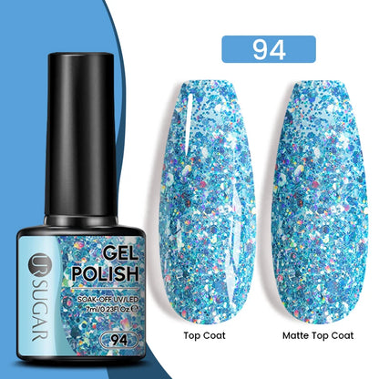 UR SUGAR 7.5ML Blue Black Red Glitter Sequin Color Gel Nail Polish Semi-permanent Varnish For Nail Art Manicure Soak Off UV Gel