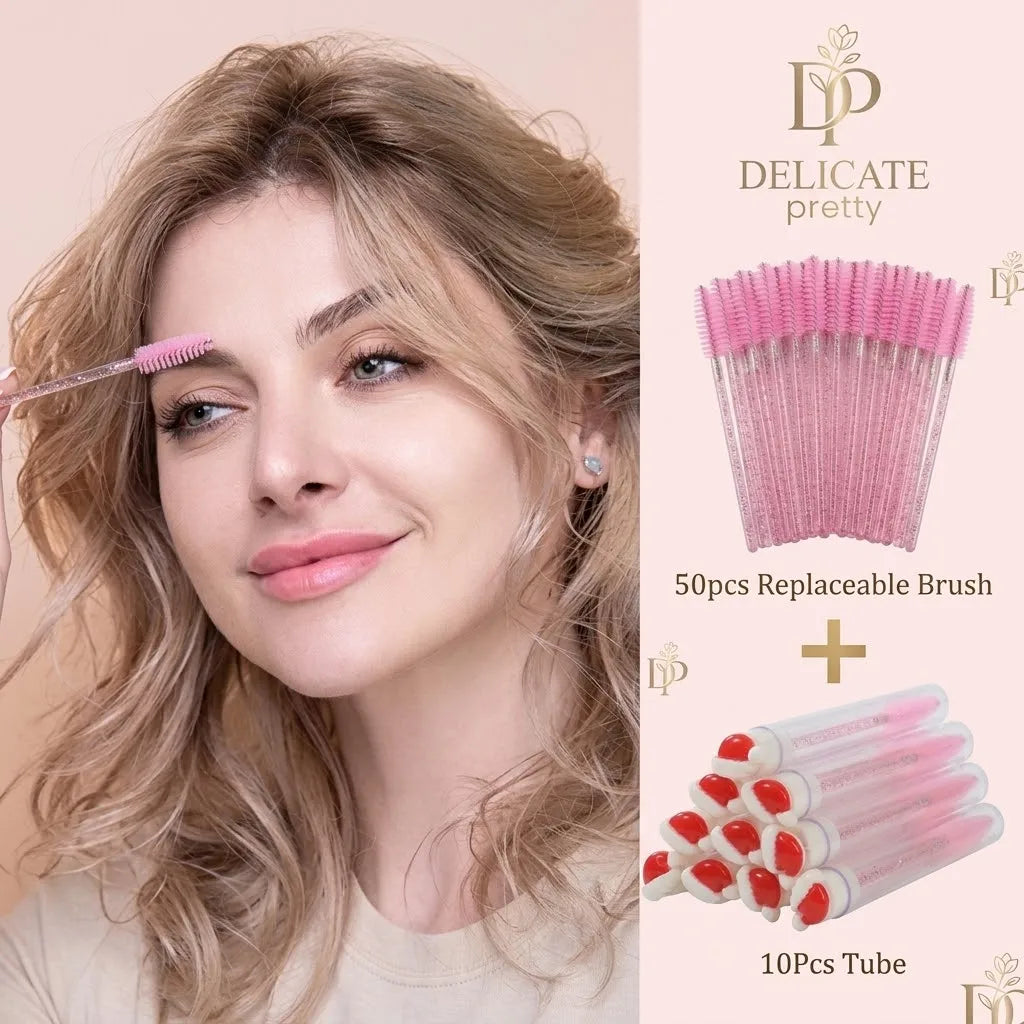 10PCS Christmas Mascara Wand in Tube with 50pcs Nylon Bristles for Eyelash Extension and Replacement Eyelash Brush Eyelash Comb