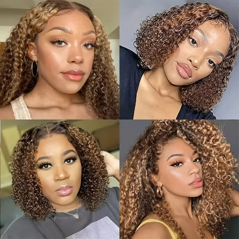Deep Wave Highlight 13x4 HD Lace Front Bob Wigs Water Wave Human Hair Lace Frontal Wig 10-16 Inch 4/27 Color Preplucked Hair Bob