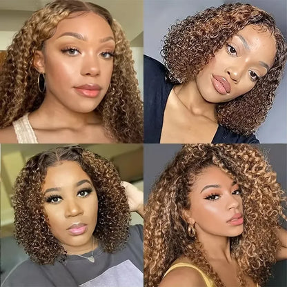 Deep Wave Highlight 13x4 HD Lace Front Bob Wigs Water Wave Human Hair Lace Frontal Wig 10-16 Inch 4/27 Color Preplucked Hair Bob