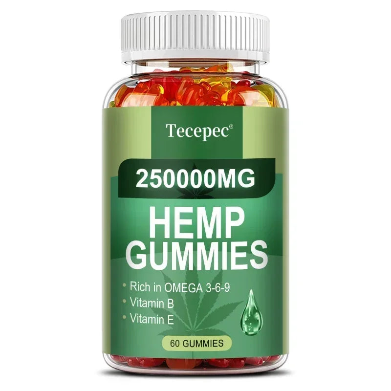 Contains Omega 3-6-9 Vitamin B, E Gummies - Stress Relief, Sleep, Mood, Skin, Nails, Focus, Joint Support, Non-GMO Supplement