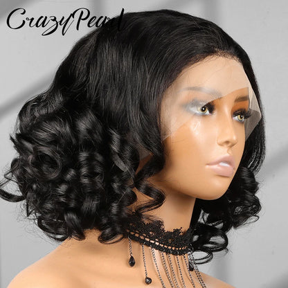Short Bob Wig Human Hair 180% Density Glueless Lace Closure Wigs for Black Women Body Wave 13X4 Lace Front Wig Loose Wave Culry