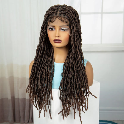 24Inch Full Lace Locs Braided Wigs with Baby Hair Lace Frontal Synthetic Braids Wigs for Black Women Natural HD Lace Braids Wigs