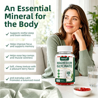 Magnesium Glycinate 600mg Per Serving With Black Pepper Vitamin D3 B6 Supports Normal Muscle Joint Nerve Function Nighttime Relaxation And Daily Wellness