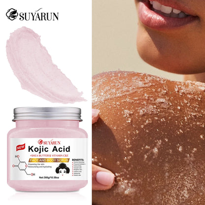 SUYARUN Kojic Acid Exfoliating Body Scrub - Brightening Dark Spot Remover, Natural Skin Smoothing Scrub for Soft Glowing Skin.