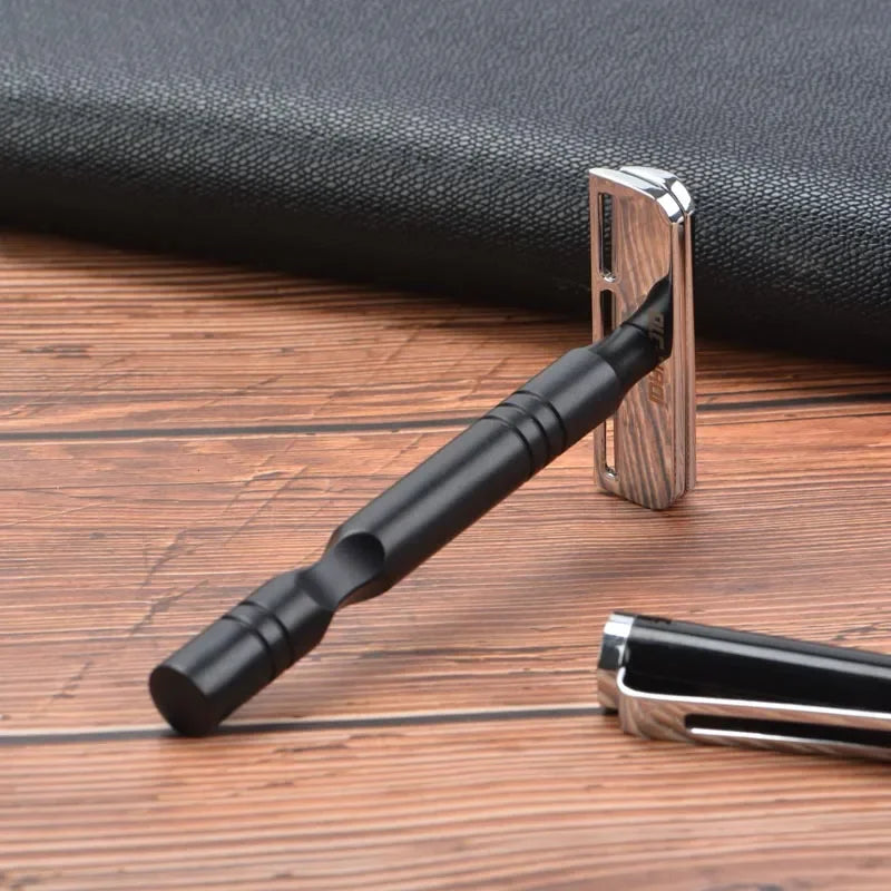 YAQI Beard Shaver Chrome And Black Color Aluminum Handle Light Weight AC Blade Excalibur Single-edged Mens Shaving Safety Razor