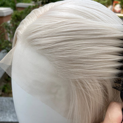 Light Blonde Shoulder Length 13x4 Synthetic Lace Front Wigs Women Middle Part Synthetic Wigs Layers Glueless Wigs 150% Density