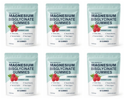 Magnesium Bisglycinate Gummies High Absorption Vegan Raspberry Flavor 60 Count Support Muscle Bone Health Non GMO Gluten Free