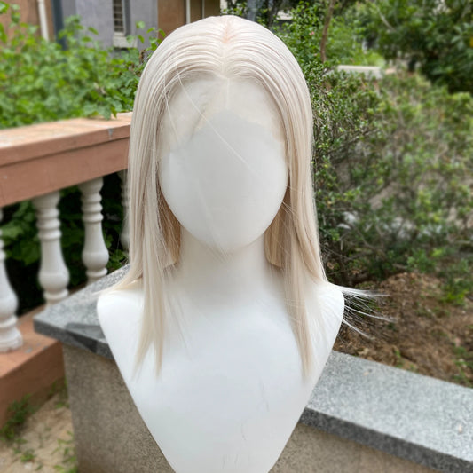 Light Blonde Shoulder Length 13x4 Synthetic Lace Front Wigs Women Middle Part Synthetic Wigs Layers Glueless Wigs 150% Density