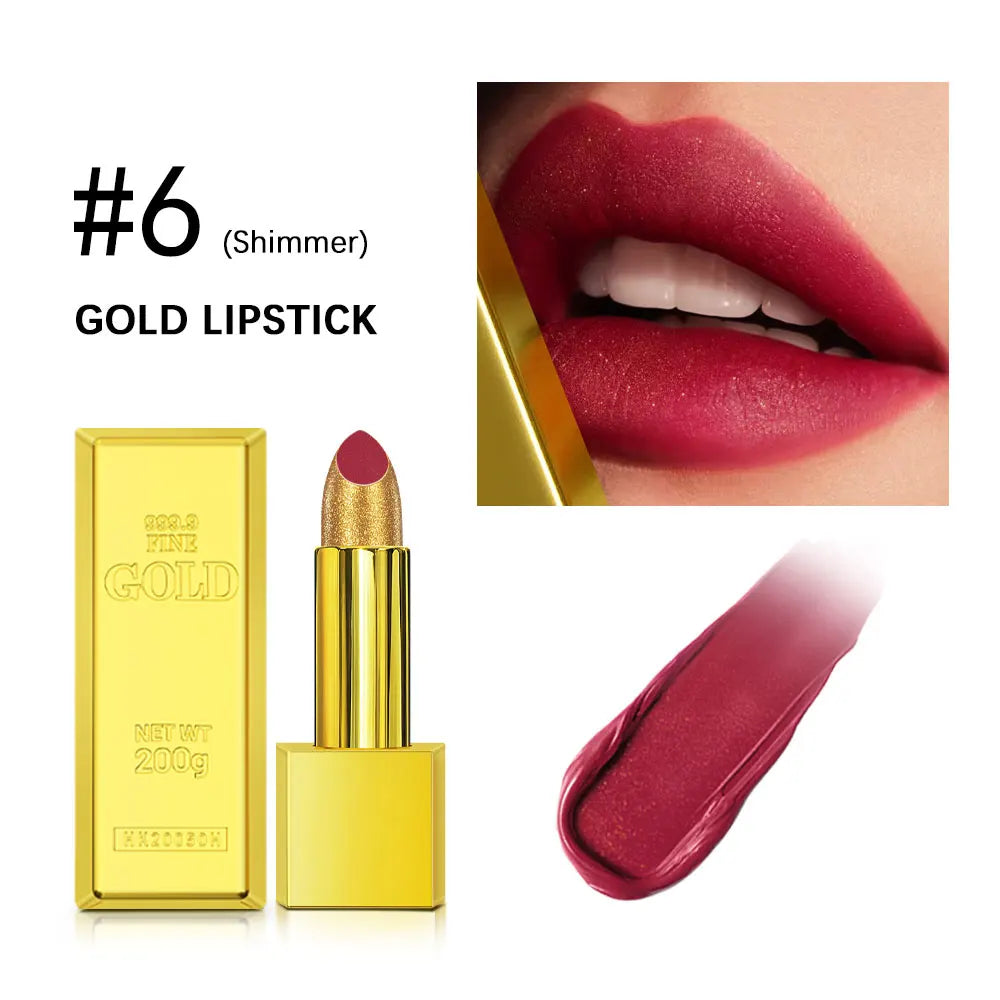 Hallowmas High-pigmented Gold Lipstick Shiny Metallic Matte Velvet Waterproof Long Lasting Sexy Gold Lip Gloss Women Lip Makeup