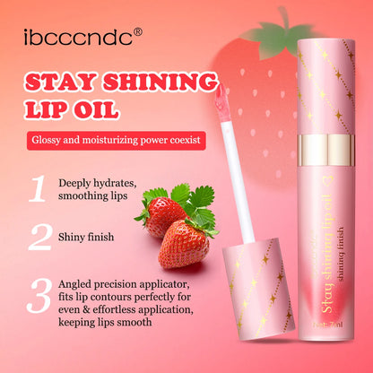 Christmas Gift 3Pcs Glossy Lip Gloss Set Strawberry Lip Balm And Lip Gloss Combo Long Lasting Hydrating Plump Lips