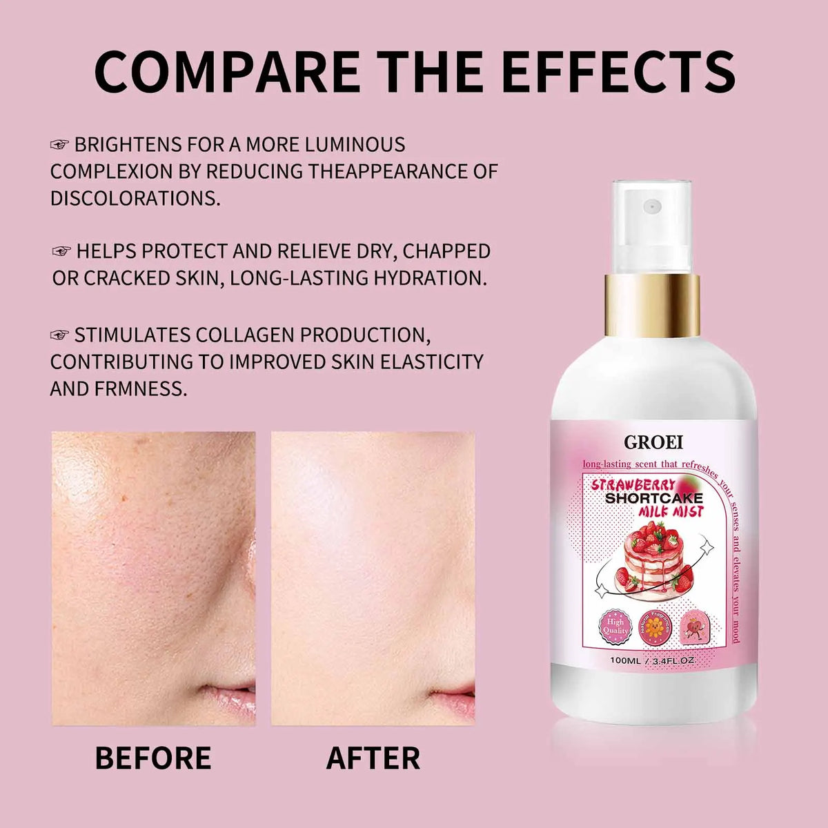 100ml Body Spray Strawberry Shortcake Milk Mist Long Moisturizing Brightening Soothing Body Increase Elasticity Firming Sprsy