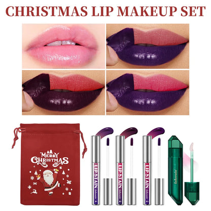 Christmas Lip Makeup Set Peel Off Lip Stain PH Color Changing Lip Oil Deep Moisturizing Long Lasting for Holiday Party Gift
