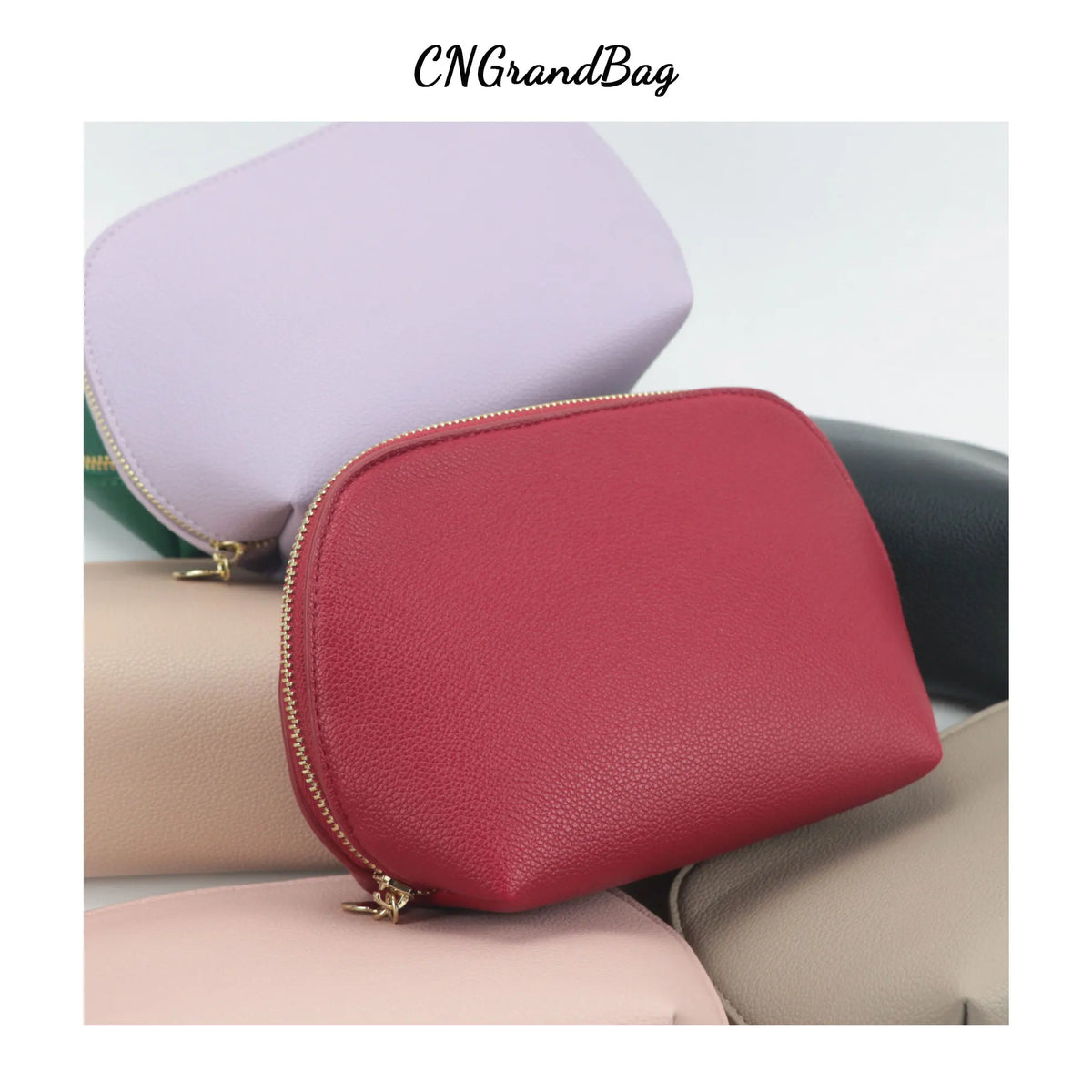 Customized Letters PU Leather Cosmetic Storage Bag Classic Simple Atmosphere Solid Color Make Up Bag Advanced Zipper Wash Bag