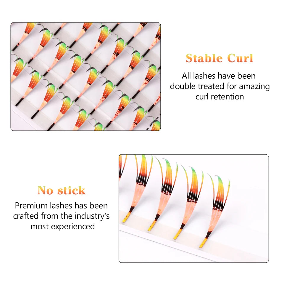 RUJADE Glitter Colored Feather Shape Premade Fan Lashes Eyelash Extension Manga Fairy Faux Lash Clusters For Christmas Makeup