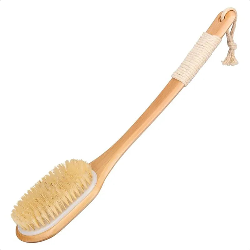 Exfoliating Back Scrubber for Shower with Curved Long Handle, Wet or Dry Brushing, Body Exfoliator Back Washer Bath Tool