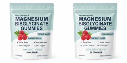 High Absorption Magnesium Bisglycinate Gummies Vegan Raspberry Flavor 60 Count Support Muscle Bone Health Non GMO Gluten Free