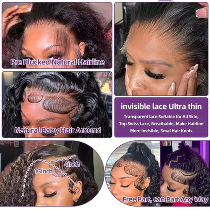 38Inch Deep Wave Frontal Wig Transparent 13x4 13x6 HD Lace Frontal Human Hair Wigs Curly Human Hair Lace Frontal Wigs For Women