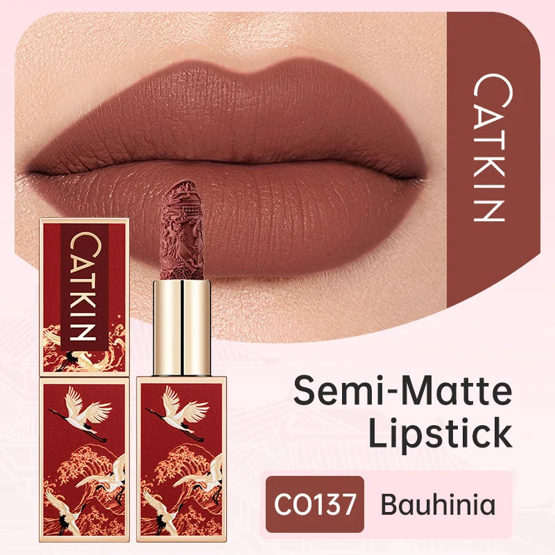 CATKIN Christmas Limited New Year's Lipstick for Lips CATKIN Moisturizing with Golden Glosses, Tone CP170 Crimson Pink, 3.6 G