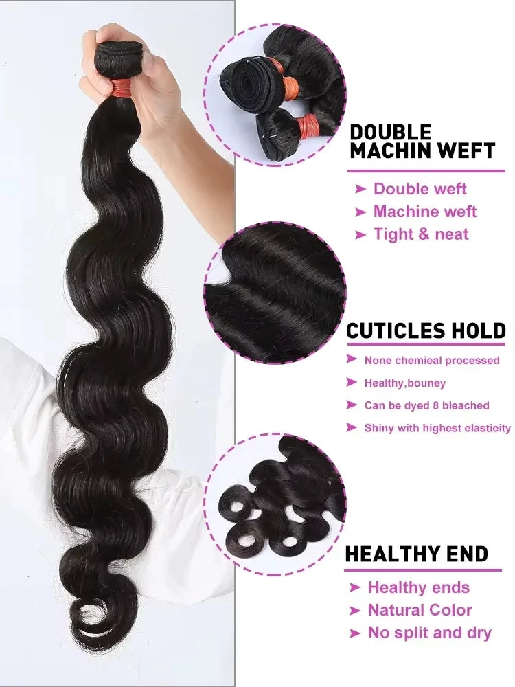 Long Size 30 40 Inch Body Wave Hair Bundles Unprocessed Brazilian Virgin Remy Hair Double Drawn Wavy Weave Hair Extensions