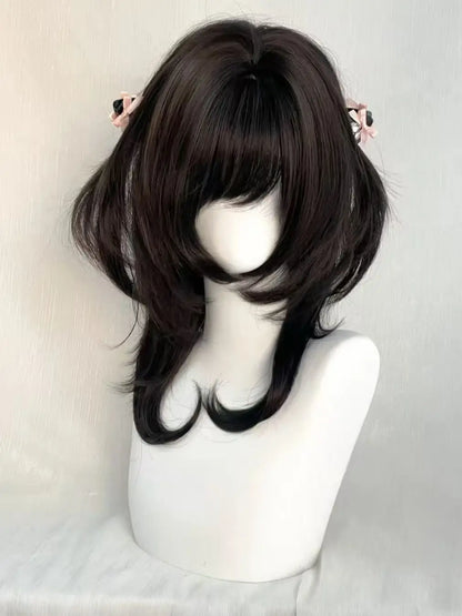 Layered Wig with Bangs Japanese Style 18inch Collarbone Hair Jellyfish Headband Wig Curly High Temperature Fibers Synthetic Wigs
