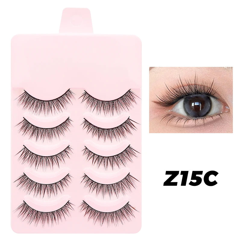 DINGSEN 5 Pairs Manga Lashes Eyes Lashes Soft Natural Long Eyelashes Fake Lashes Anime Wispy Strip False Eyelashes Makeup