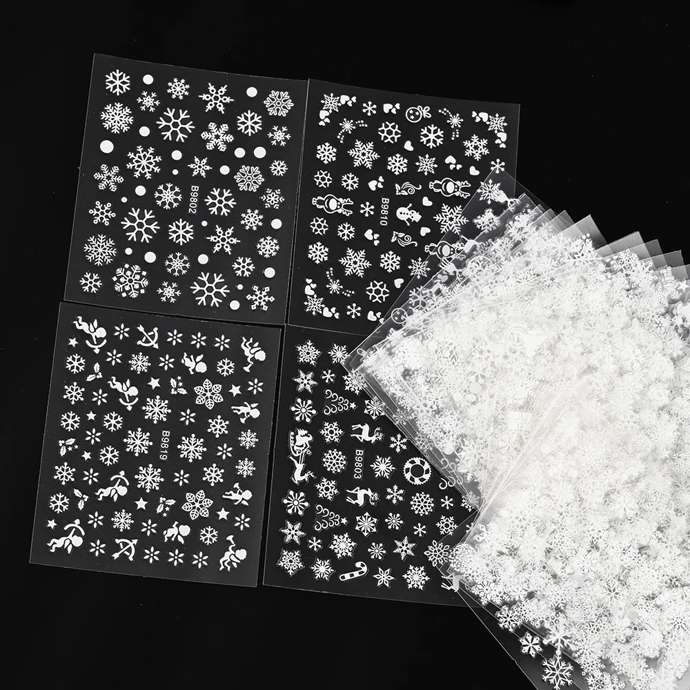 30Sheet/Set Christmas Nail Stickers 3D White Self Adhesive Snowflake Nail Sliders DIY Children New Year Stickers for Nails