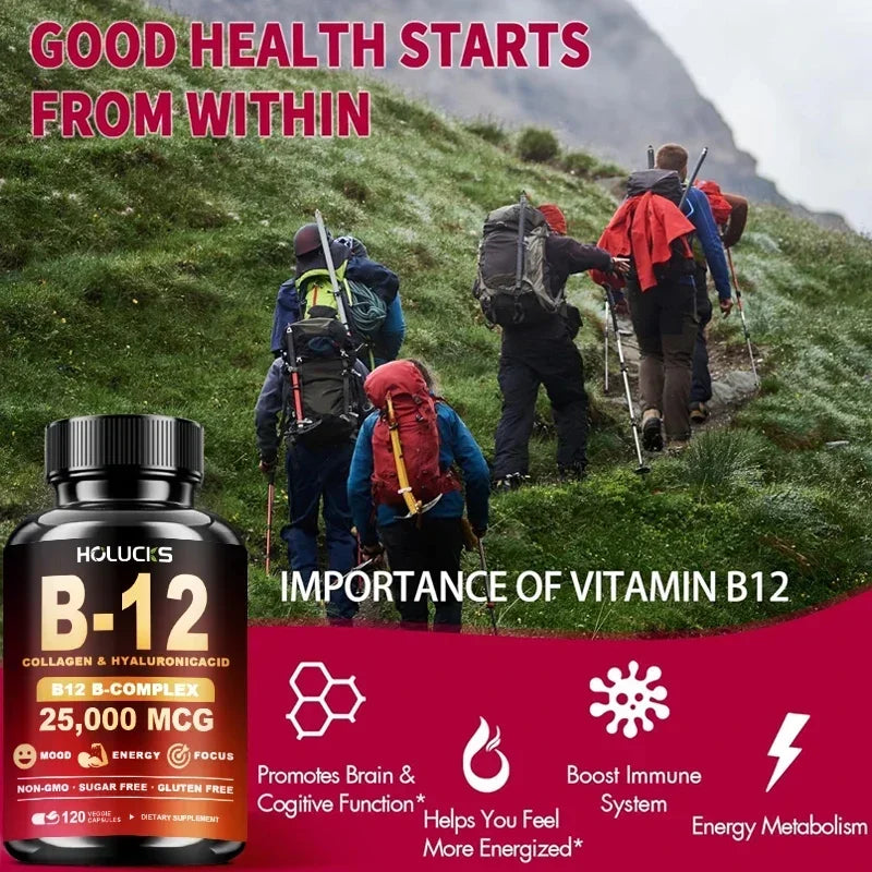 Vitamin B12 Capsules, with MSM, Marine Collagen, Support Mood & Mental Focus, Heart, Skin, Bone & Nervous System Health, Immune