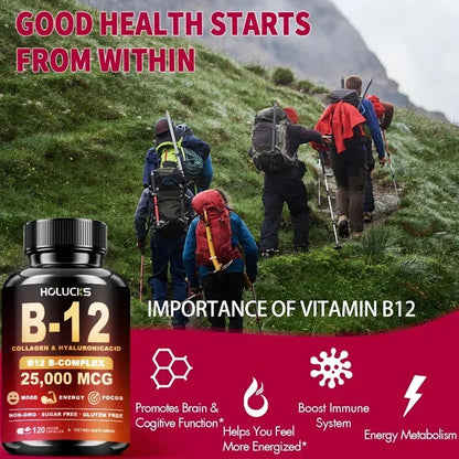 Vitamin B12 Capsules, with MSM, Marine Collagen, Support Mood & Mental Focus, Heart, Skin, Bone & Nervous System Health, Immune
