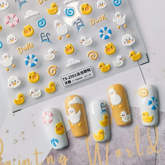 5D Summer Sea Shell Nail Sticker Shiny Embossed Starfish Nails Stickers Summer Beach Wine glass Jellyfish Nail Decals Decoration