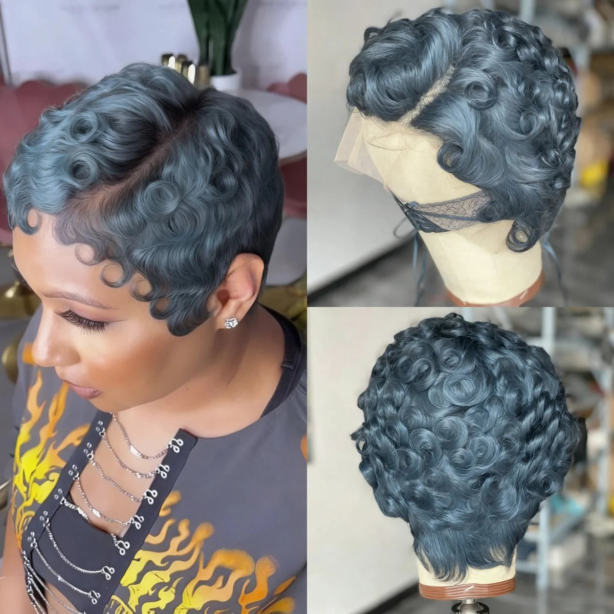 Pixie Cut Lace Front Human Hair Wigs 13x4 Lace Front Wigs Chic Elegent Short Curly Wigs Pixie Cut Curly Wig For Women