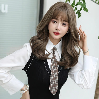 NAMM Costume Wig Synthetic Body Wavy Cool Silvery  Wig For Women Daily Use High Density Layered Hair Wigs With Fluffy Bangs