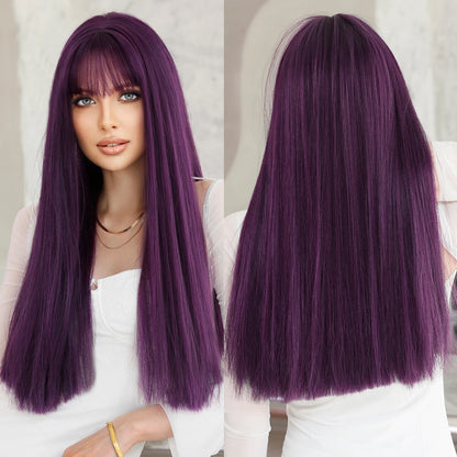 Long Straight Light Blonde Wig for Women Daily Party Highlight Brown Synthetic Layered Hair Wigs with Bangs Halloween Cosplay