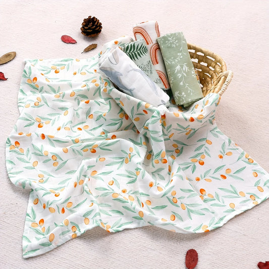 Happyflute 60x60CM Muslin Square Towels Set for Baby-5PCS Soft Bamboo Cotton Gauze Wipes for Face And Bath Newborn Bibs Included
