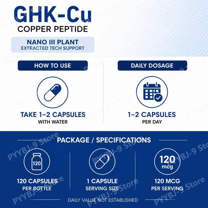GHK-Cu Copper Peptide Capsules for Skin Repair Support, Collagen Metabolism Support, and Antioxidant Protection - 120 Capsules