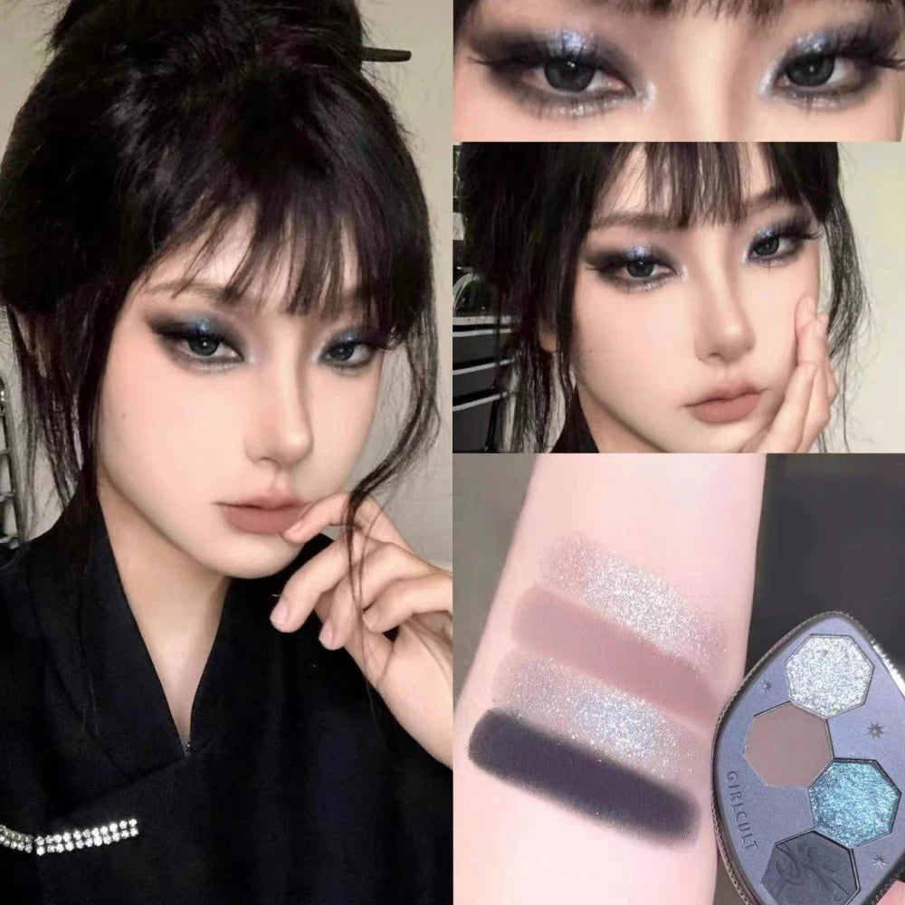 Girlcults Makeup Pressed Glitter Eyeshadow Palette Shimmer Matte Chameleon 4 Color Long Lasting Eye Shadow Cosmetics Full Set