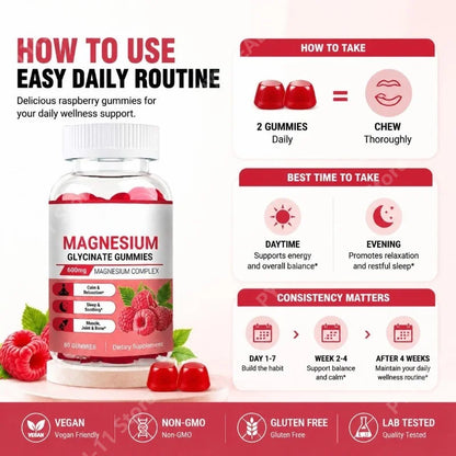 Magnesium Glycinate Gummies Vegan 600mg Magnesium Complex Chewable for Calm Relaxation and Sleep Soothing 60 Gummies