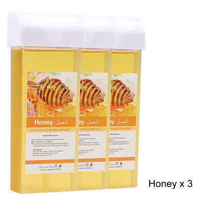 Women Home Hair Removal Kit Roll on Wax Warmer Honey Roller Wax Cartridge 100Pcs Depilatory Wax Strips Body Leg Arm Waxing Set