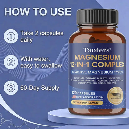 Magnesium Capsules for Adults, with Glycinate Citrate Taurate, Support Bone Density, Sleep Quality and Anxiety Relief