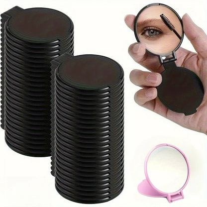 50pcs Portable Mini Folding Makeup Mirrors - Battery-Free 2.75x2.44inch Black Pink , Travel Grooming Mirror for Skincare Tools
