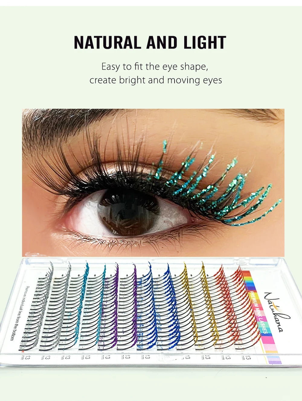 NATUHANA Glitter Shiny Colorful False Eyelash Extension DIY Mix Color Lashes Christmas Cosplay Party