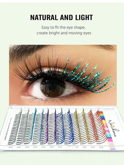 NATUHANA Glitter Shiny Colorful False Eyelash Extension DIY Mix Color Lashes Christmas Cosplay Party