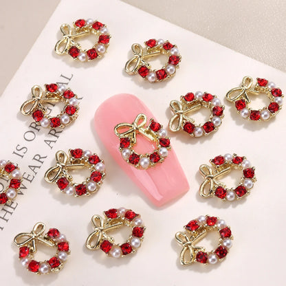 3D Christmas Nail Art Charms; Gold & Silver Bows and Wreaths; Cute Winter Designs for DIY Manicures and Salon Accessories
