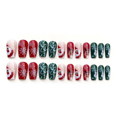 24Pcs/set Christmas Snowflake Christmas False Nails Nail Supplies Elk Pattern Christmas Fake Nails DIY Nail Accessories